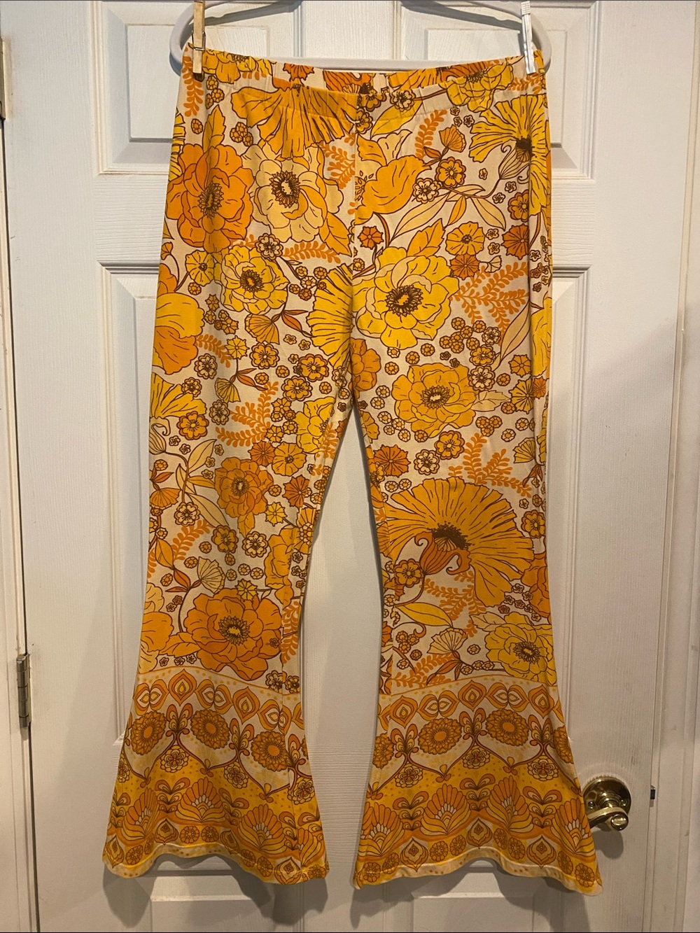Nine Lives Bazaar Yellow & Brown Floral Flare Pants